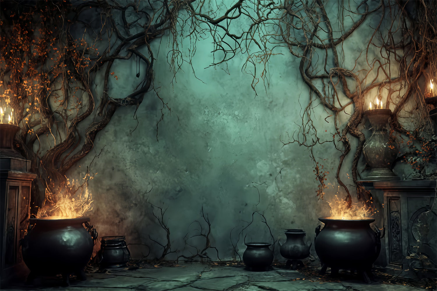Halloween-Hintergrund Hexenkessel Kerzenflammen Gruselige Halloween-Hintergr¨¹nde TWW510-40