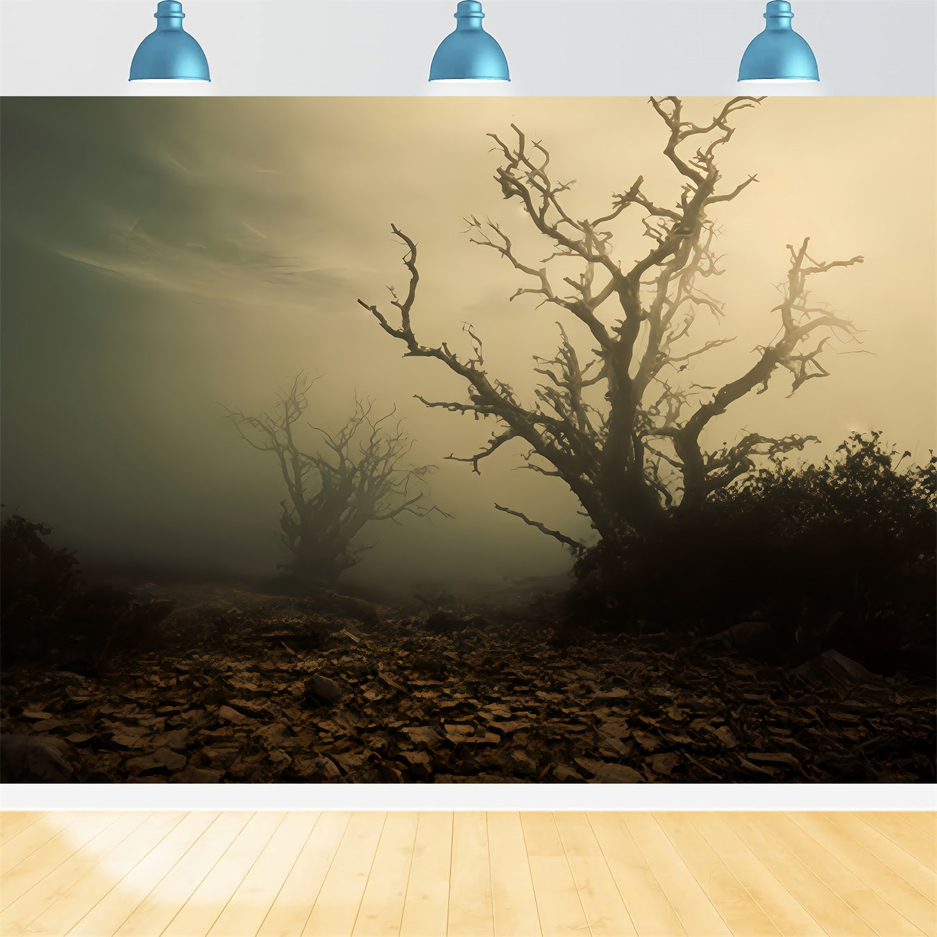 Spukwald-Hintergrund Nebliges Feld mit toten B?umen Halloween-Hintergrund TWW510-41