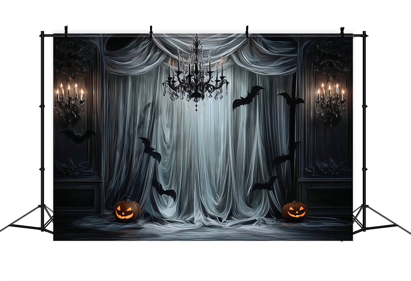 Halloween-Farbkulisse Gotische Vorh?nge Fledermaus-Leuchten Halloween-Kulisse f¨¹r Fotos TWW510-44