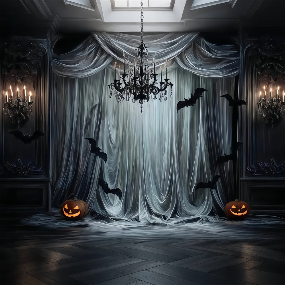 Halloween-Farbkulisse Gotische Vorh?nge Fledermaus-Leuchten Halloween-Kulisse f¨¹r Fotos TWW510-44