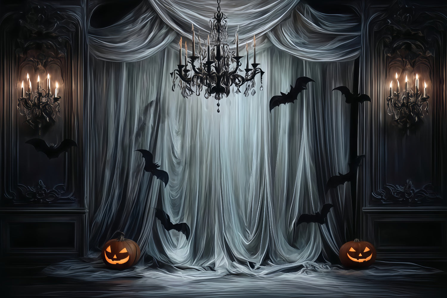 Halloween-Farbkulisse Gotische Vorh?nge Fledermaus-Leuchten Halloween-Kulisse f¨¹r Fotos TWW510-44