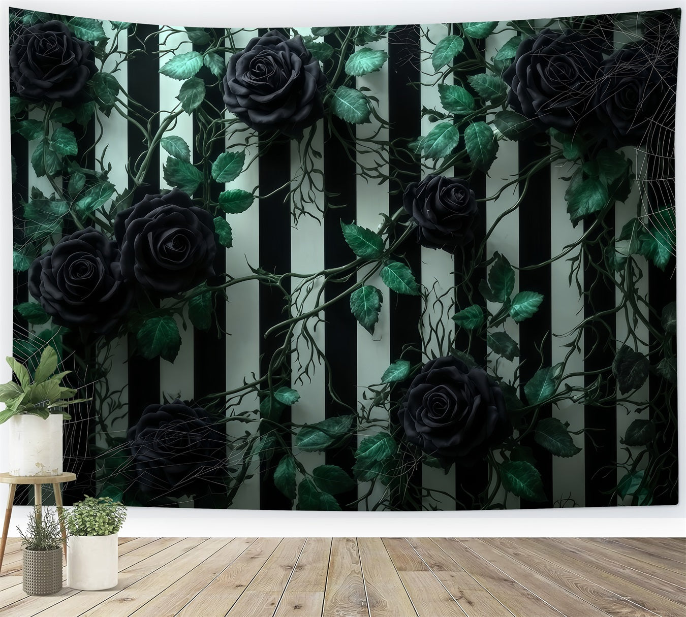 Halloween-Wandhintergrund Schwarze Rosen Gestreifte Wand Halloween-Hintergr¨¹nde f¨¹r Fotos TWW510-46