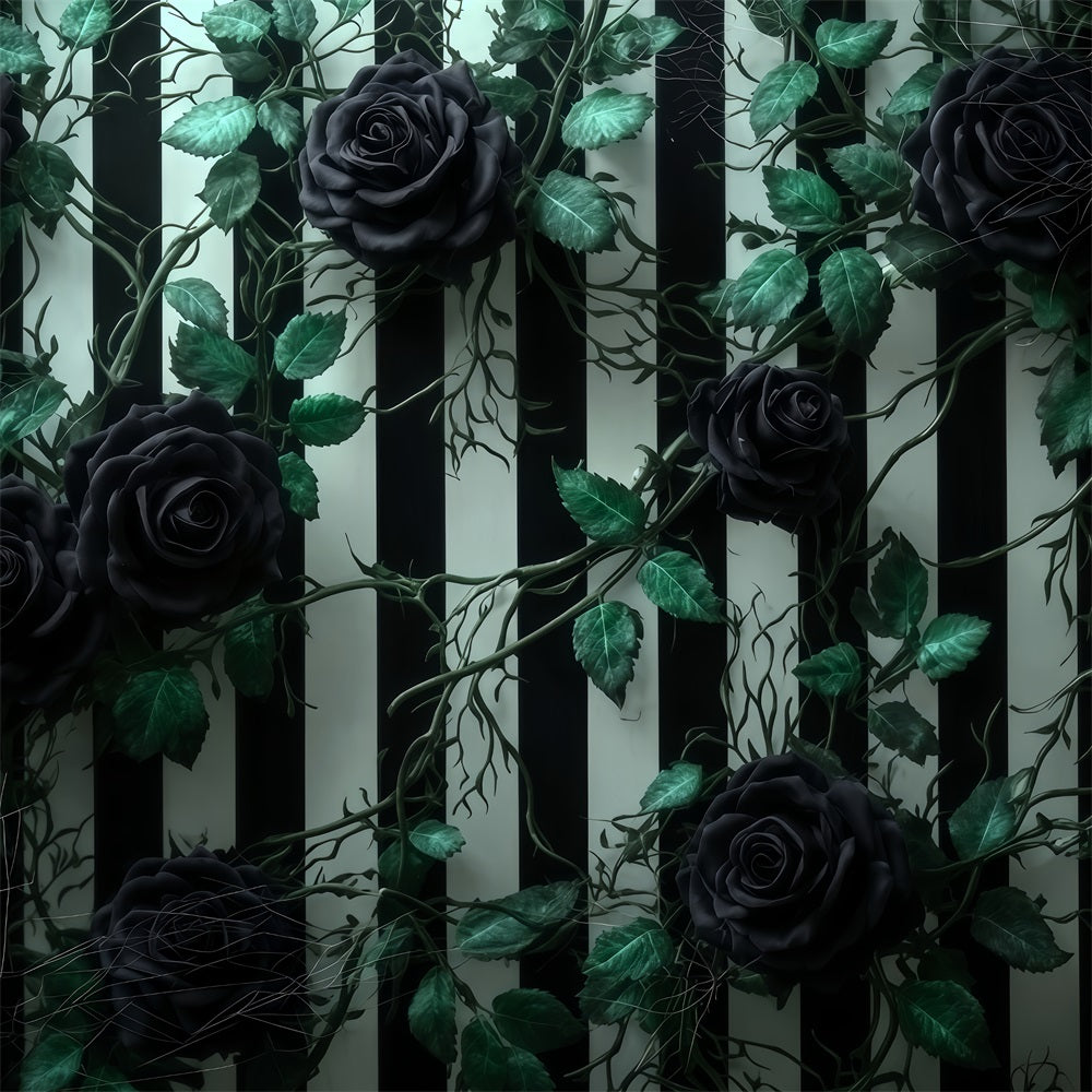Halloween-Wandhintergrund Schwarze Rosen Gestreifte Wand Halloween-Hintergr¨¹nde f¨¹r Fotos TWW510-46