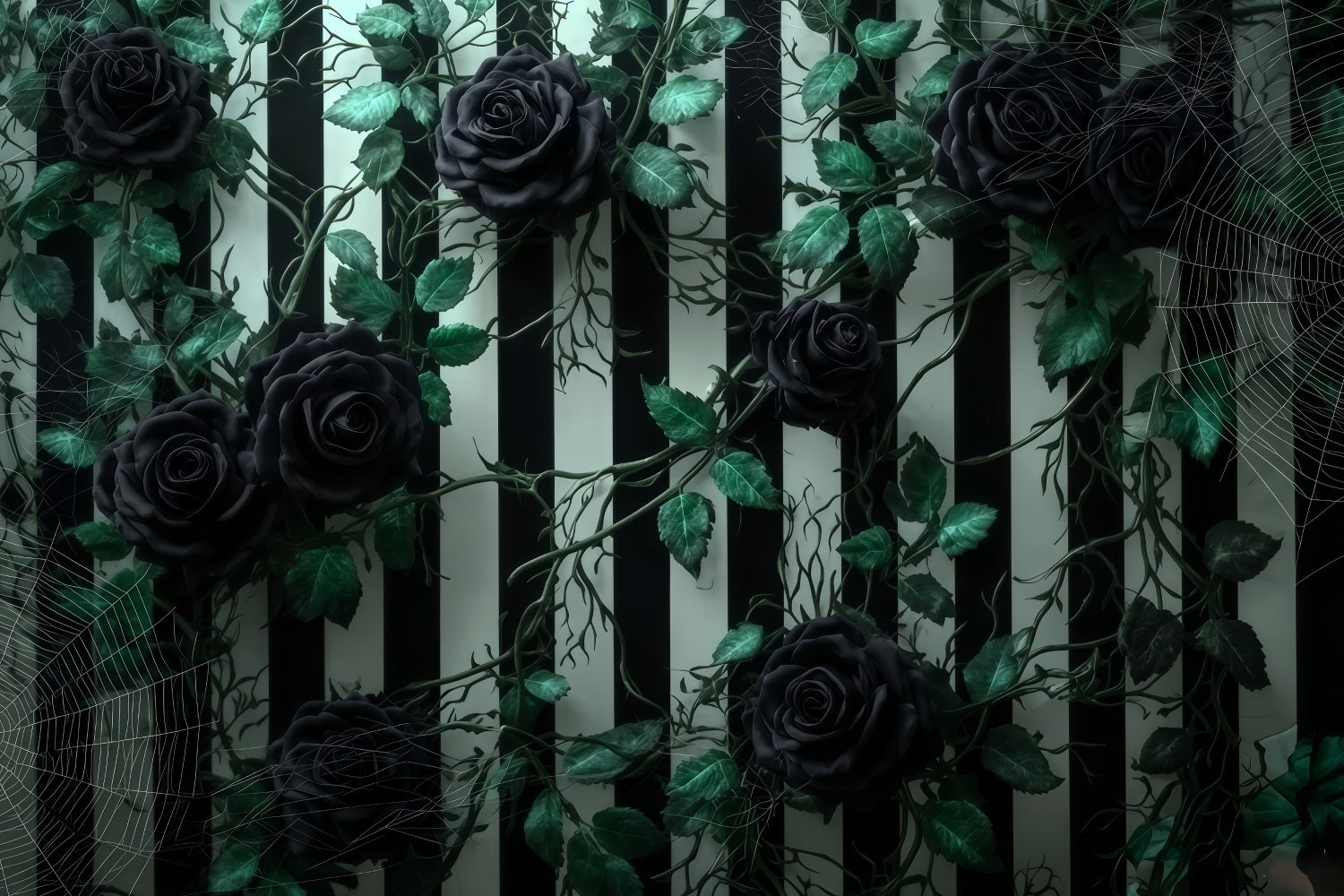 Halloween-Wandhintergrund Schwarze Rosen Gestreifte Wand Halloween-Hintergr¨¹nde f¨¹r Fotos TWW510-46