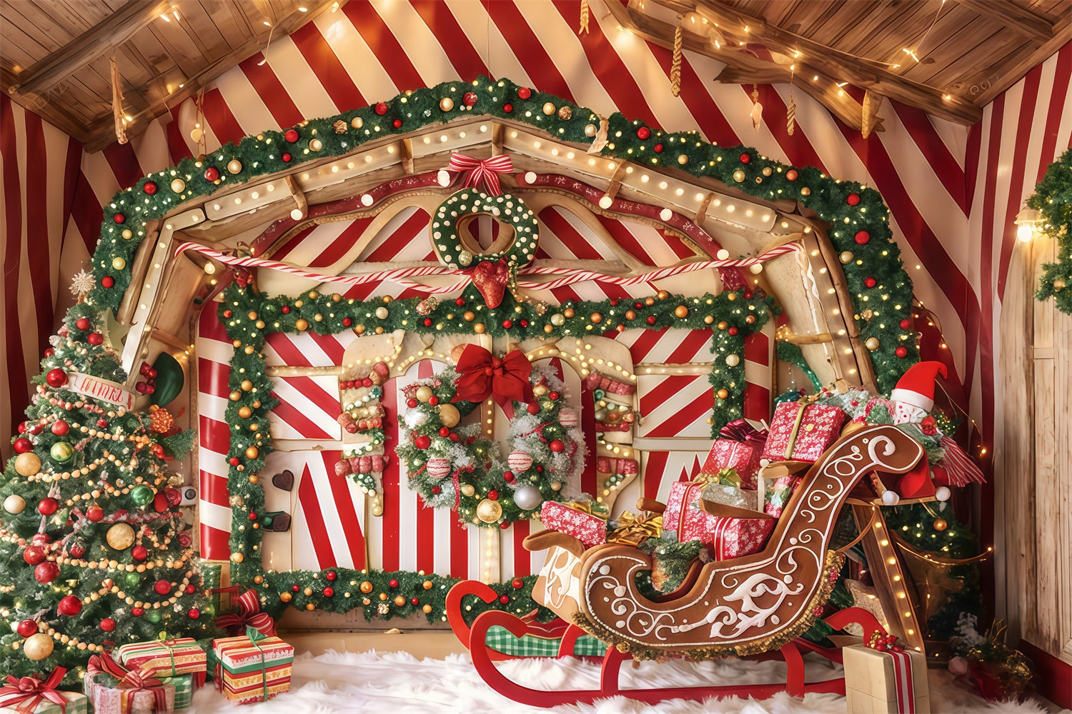 Lebkuchen-Hintergrund Pfefferminz-Schlitten Geschenkzimmer Weihnachtsfoto-Hintergrund TWW510-52