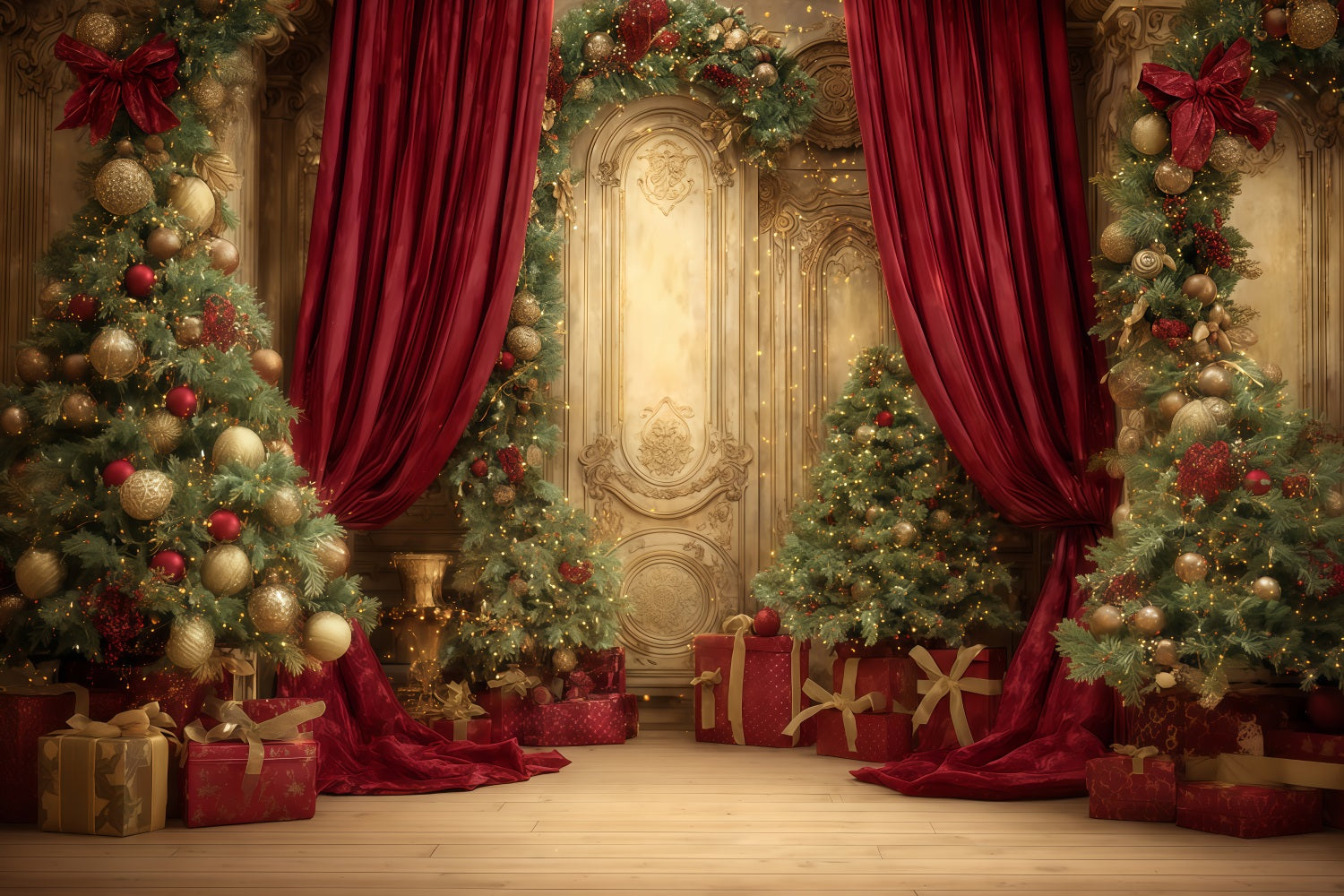 Weihnachtswand-Hintergrund Goldener Palast Festliche Eleganz Weihnachtshintergr¨¹nde TWW510-54