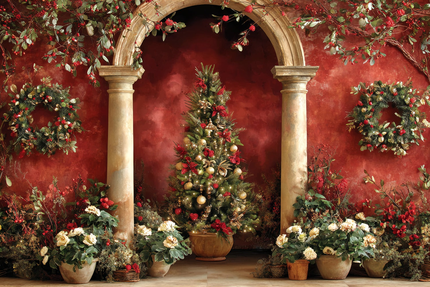 Weihnachtsbaum-Hintergrund Roter Bogen Garten Eleganz Weihnachtsfoto-Hintergr¨¹nde TWW510-59