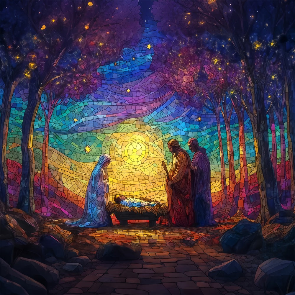 Krippen-Hintergrund Buntglas-Krippe Glanz Weihnachts-Hintergründe Verkauf TWW510-60
