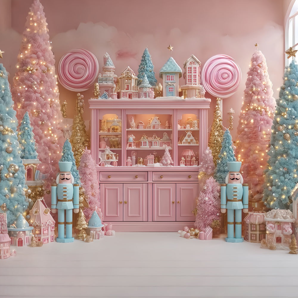 Nussknacker-Hintergrund Candyland Pastellrosa Bäume Weihnachts-Hintergrund TWW510-62