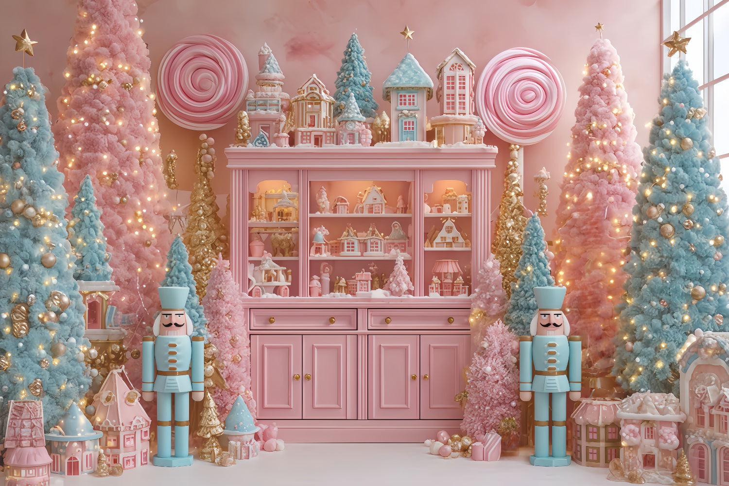 Nussknacker-Hintergrund Candyland Pastellrosa B?ume Weihnachts-Hintergrund TWW510-62