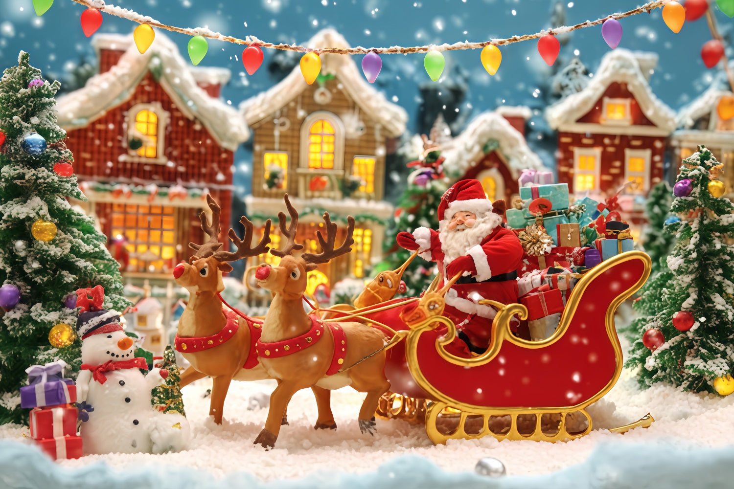 Weihnachtsmann-Hintergrund Weihnachtsmann-Schlitten Dorfparade Weihnachtshintergr¨¹nde Verkauf TWW510-68
