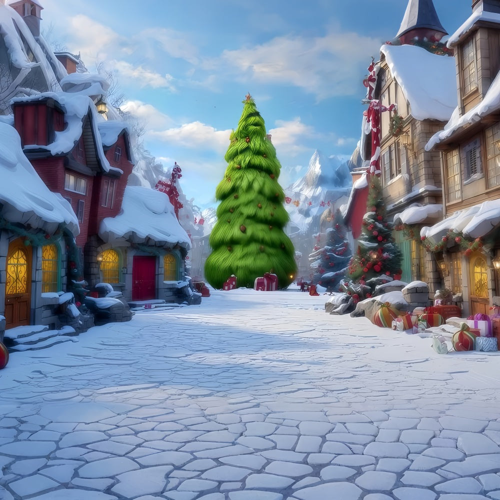 Grinch-Hintergründe Whoville Verschneite Dorfstraße Weihnachts-Hintergründe TWW510-73