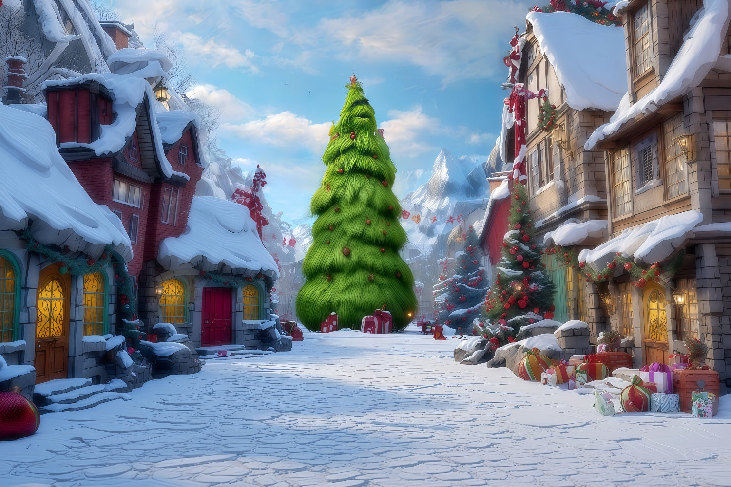 Grinch-Hintergr¨¹nde Whoville Verschneite Dorfstra?e Weihnachts-Hintergr¨¹nde TWW510-73