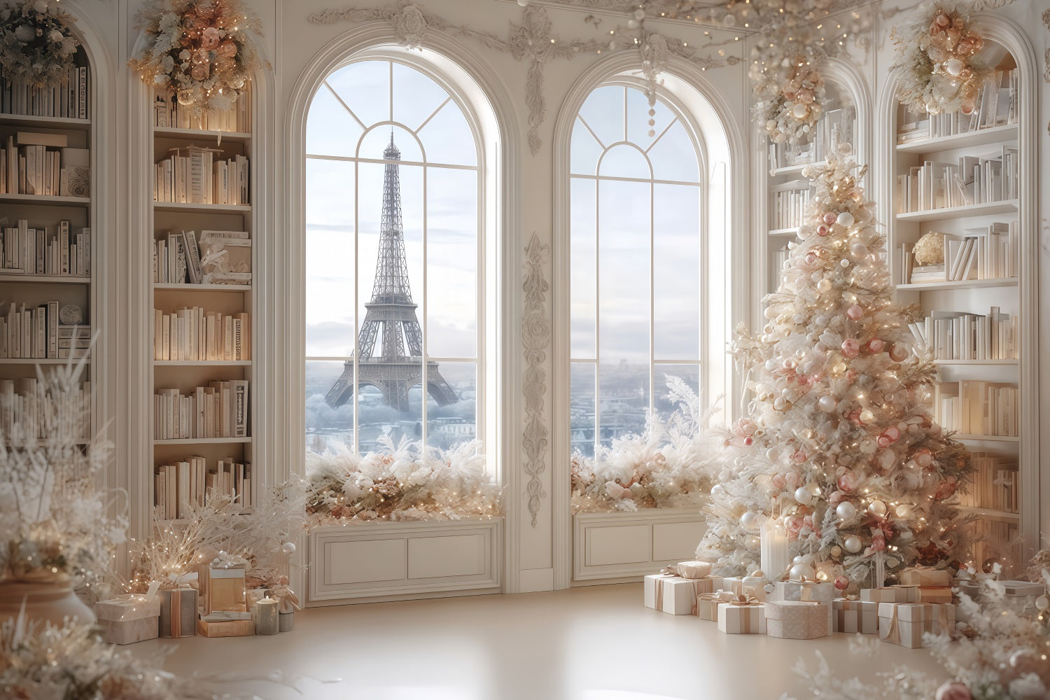 Weihnachtsbaum-Hintergrund Paris Winter Elegante Bibliothek Weihnachtshintergr¨¹nde TWW510-79