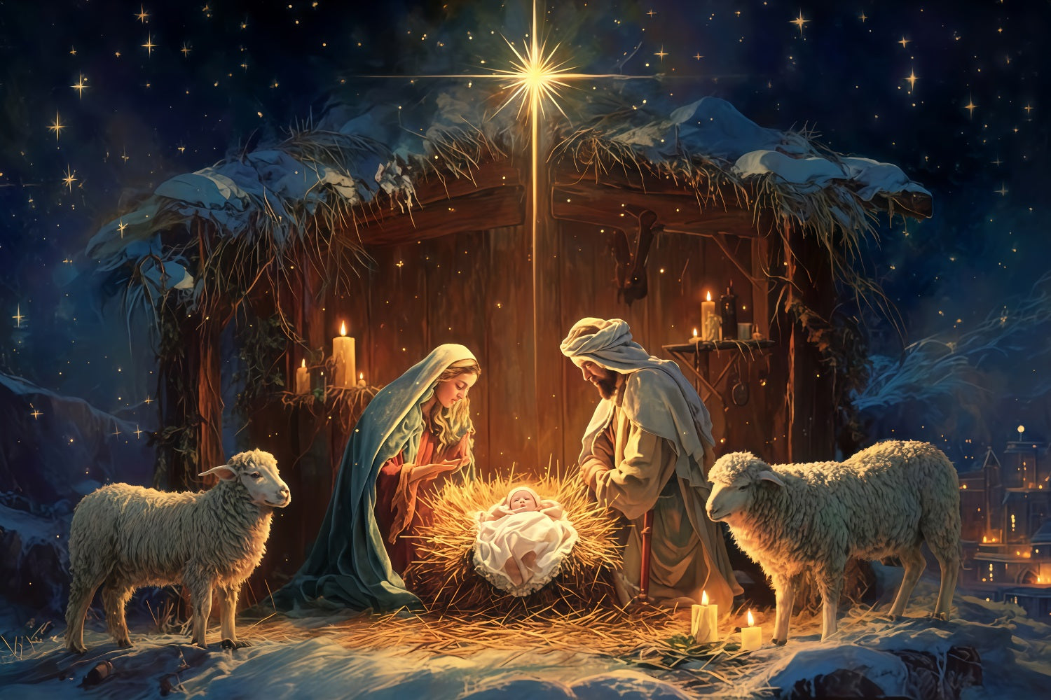 Krippen-Hintergrund Heilige Familie Krippe Nacht Weihnachts-Hintergr¨¹nde TWW510-81