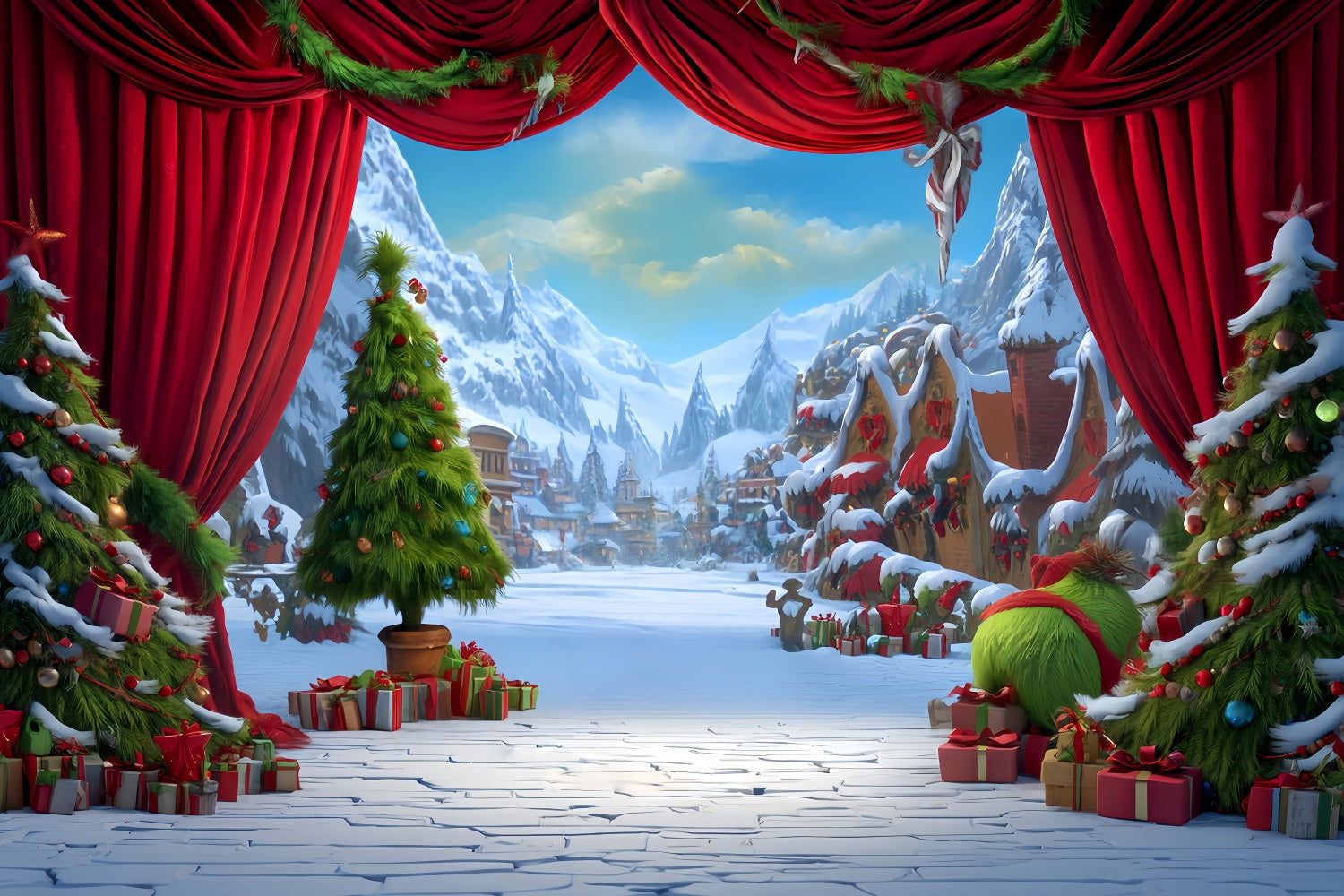 Grinch-Hintergrund Whoville Festliche Winterb¨¹hne Weihnachtsfoto-Hintergr¨¹nde TWW510-83