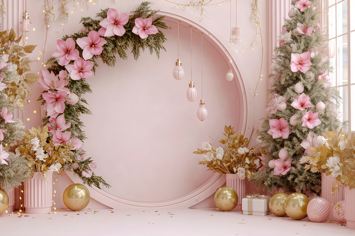 Weihnachtswand-Hintergrund Blush Floral Holiday Arch Weihnachtshintergr¨¹nde im Angebot TWW510-84