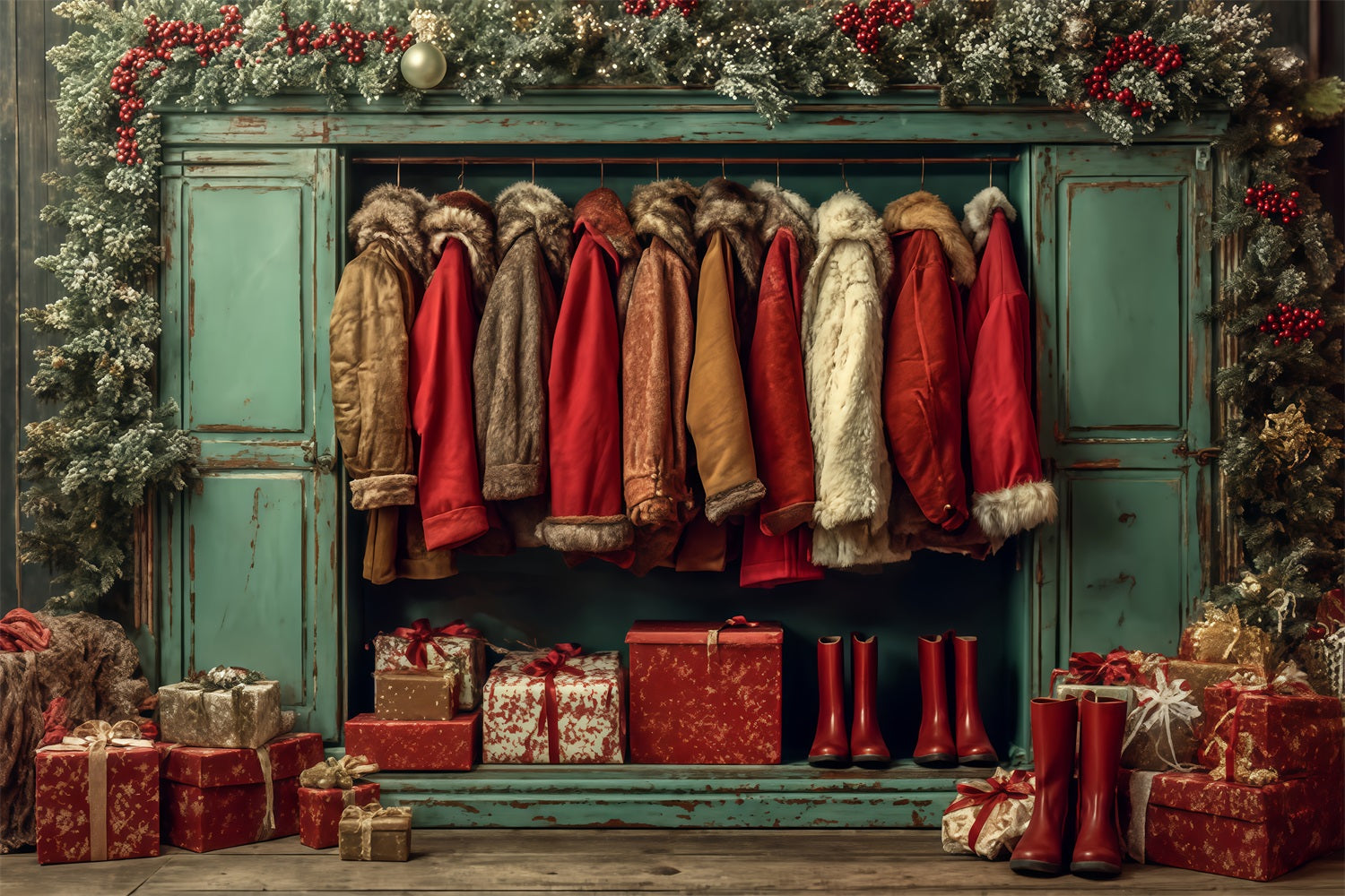 Weihnachtsmann-Werkstatt-Hintergrund Gem¨¹tliche M?ntel Festtagsgarderobe Weihnachts-Foto-Hintergrund TWW510-90