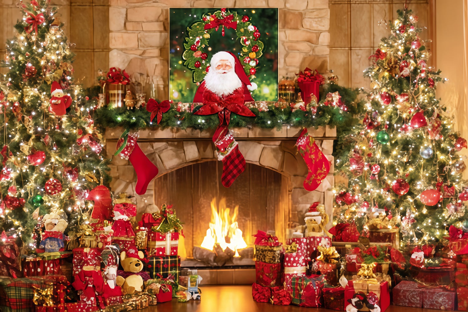 Weihnachtsmann-Hintergrund Kaminstr¨¹mpfe Geschenkbaum Weihnachts-Hintergrund-Ideen TWW510-93