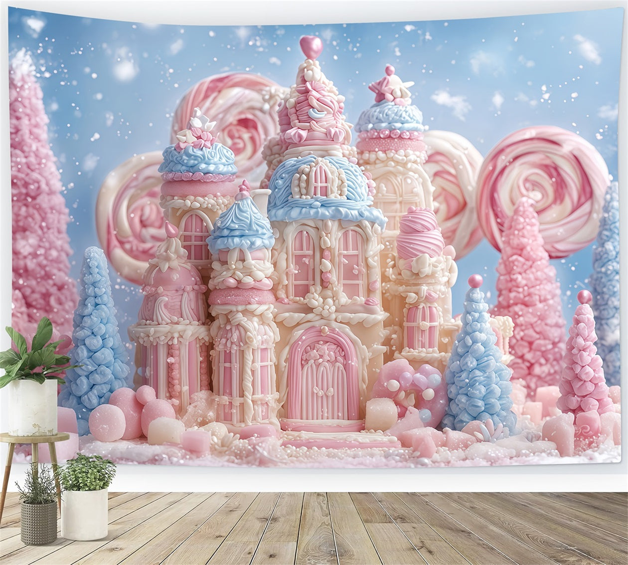 Lebkuchen-Hintergrund Candyland Pastellfarbenes Schloss Weihnachtshintergr¨¹nde TWW510-95