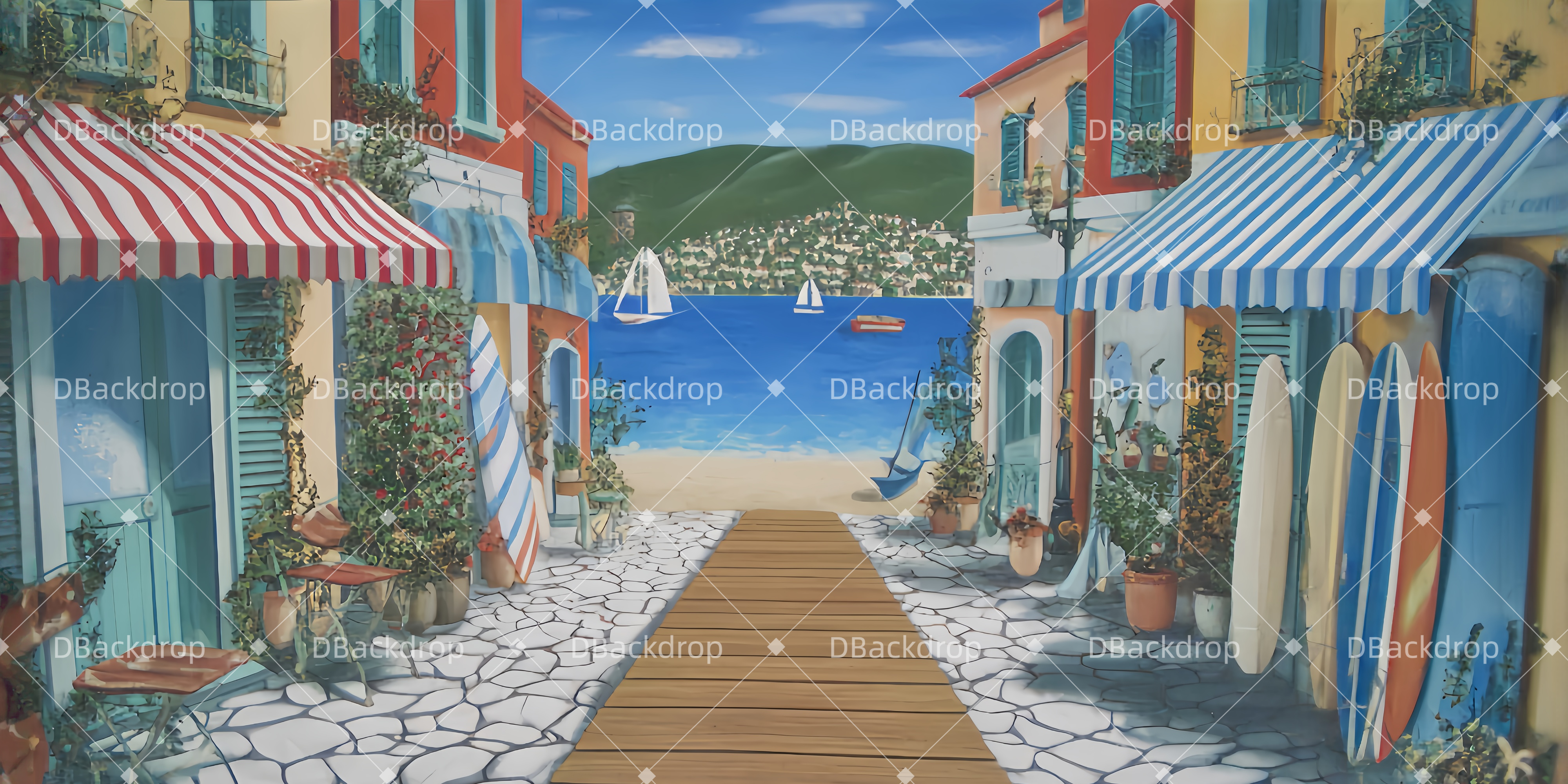 Vorhang Theaterbühne Der Strand und der Pier Theatervorhang stoff TWW510-T29