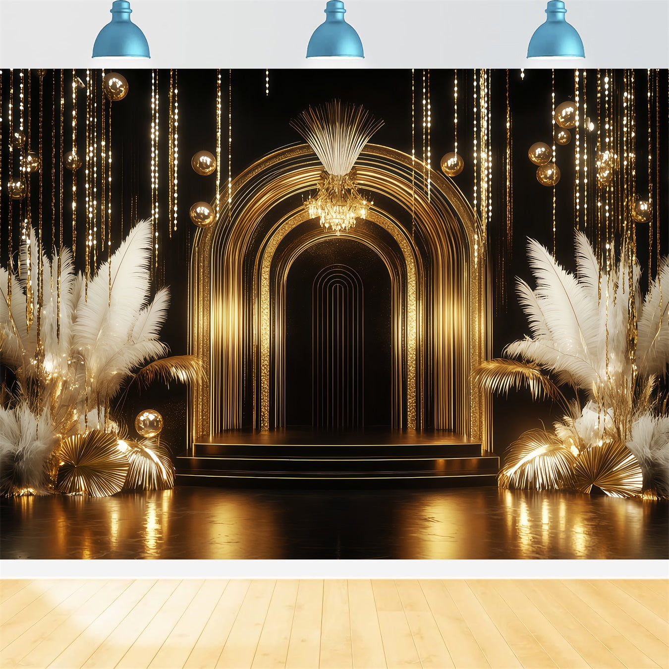 Neujahrshintergrund Goldener Luxusbogen Feder Glückwunsch zum neuen Jahr Banner TWW512-12