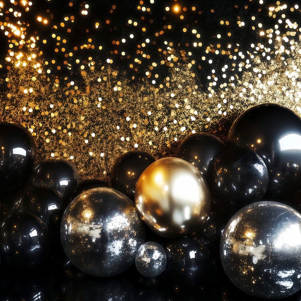 Neujahrs-Hintergrund Goldglitter Schimmer Bokeh Silvester-Ballon-Hintergrund TWW512-25