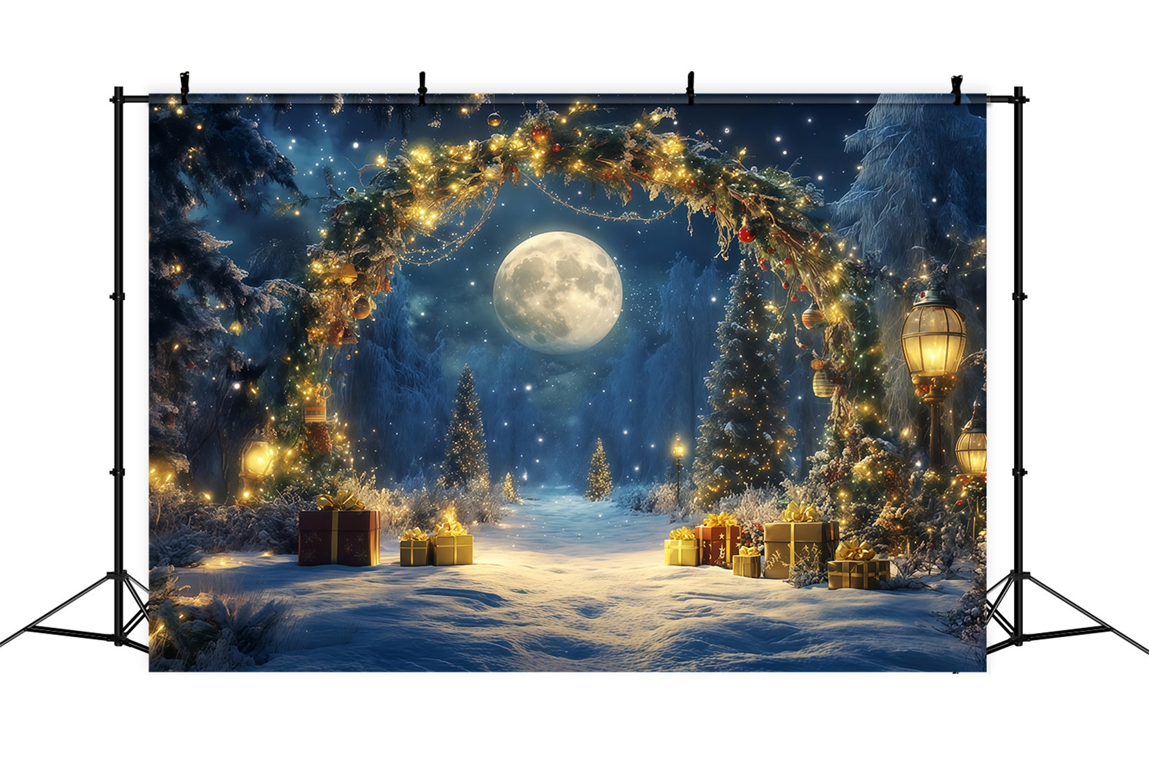Neujahrs-Hintergründe Mondbeschienener Winterwald Silvester-Hintergrund TWW512-27