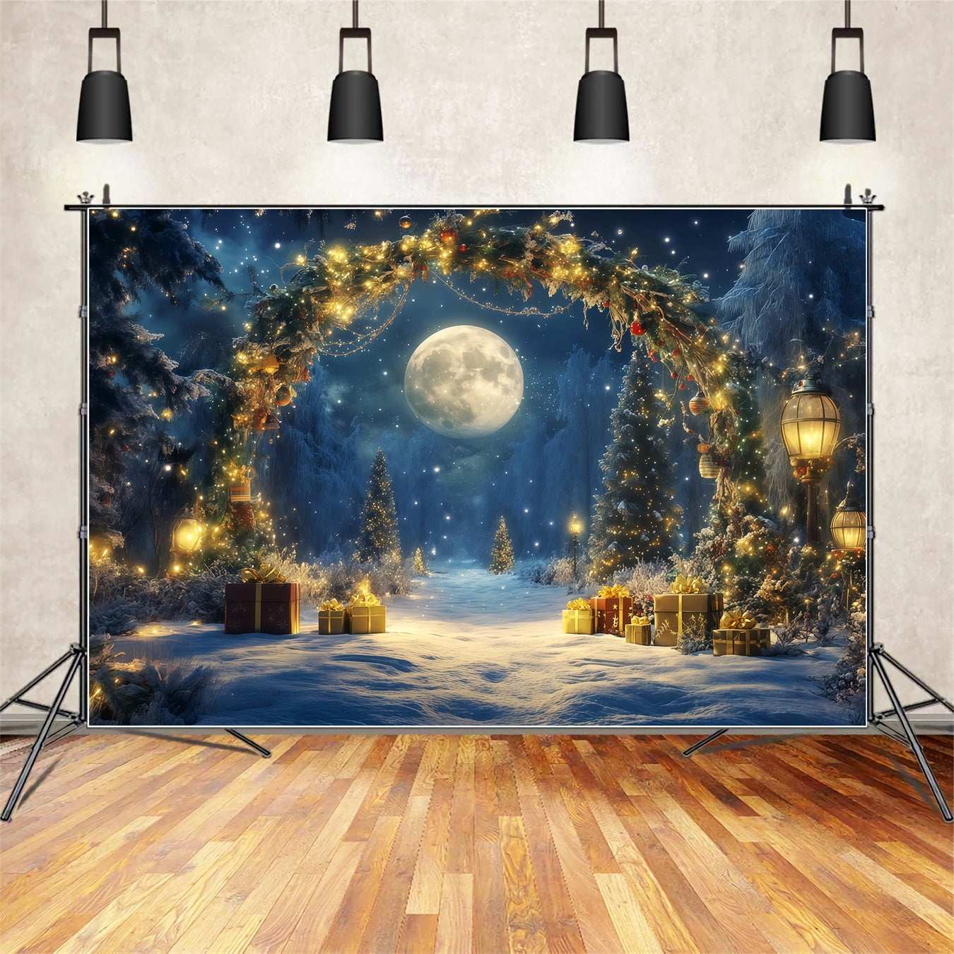 Neujahrs-Hintergründe Mondbeschienener Winterwald Silvester-Hintergrund TWW512-27