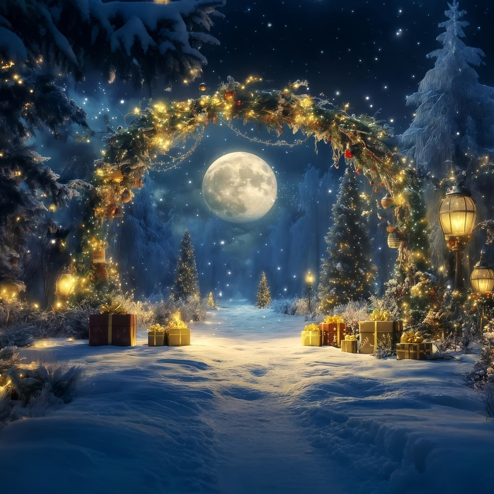 Neujahrs-Hintergründe Mondbeschienener Winterwald Silvester-Hintergrund TWW512-27