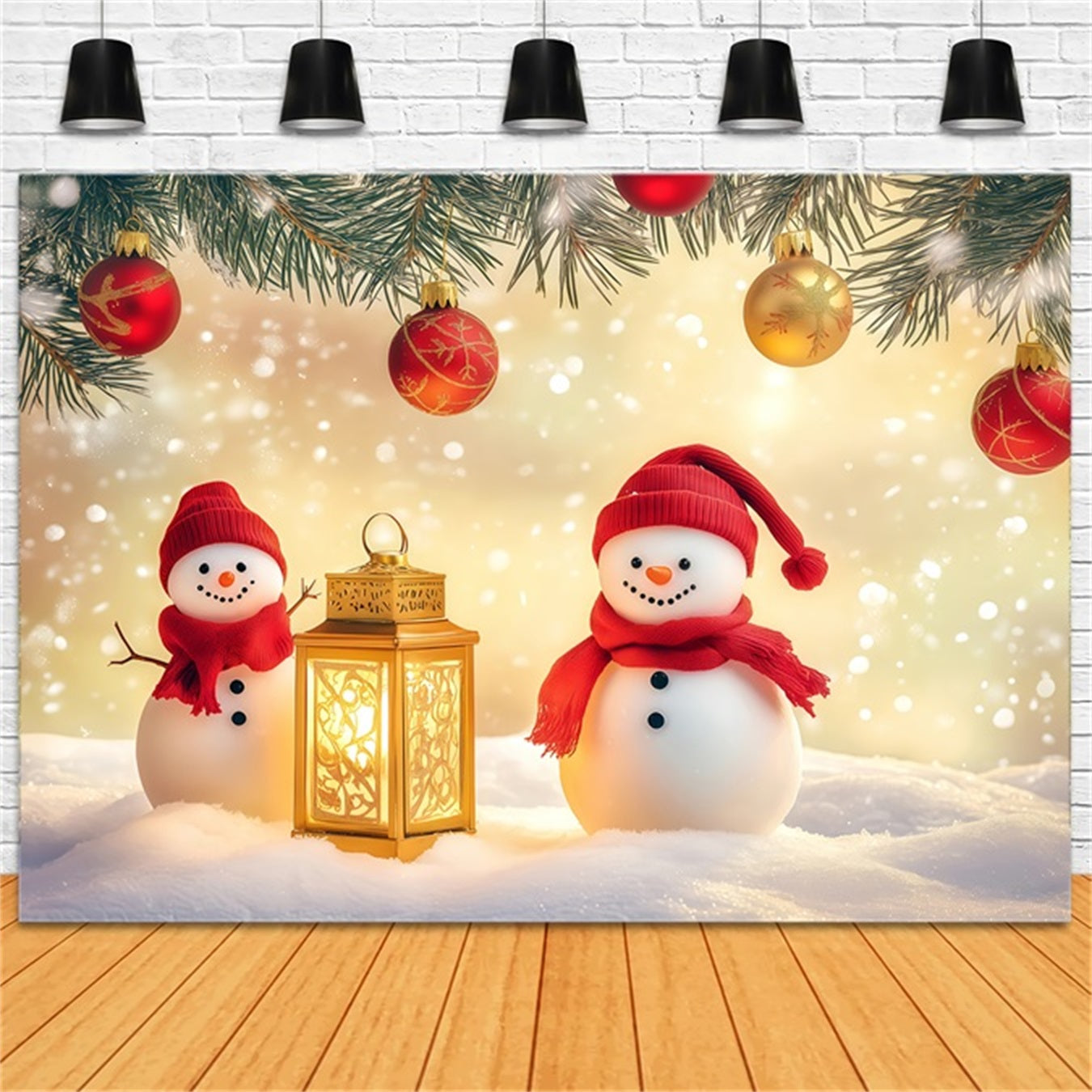 Neujahrshintergrund Niedliche Schneemänner Laternen Glanz Frohes Neues Jahr Hintergrund TWW512-5