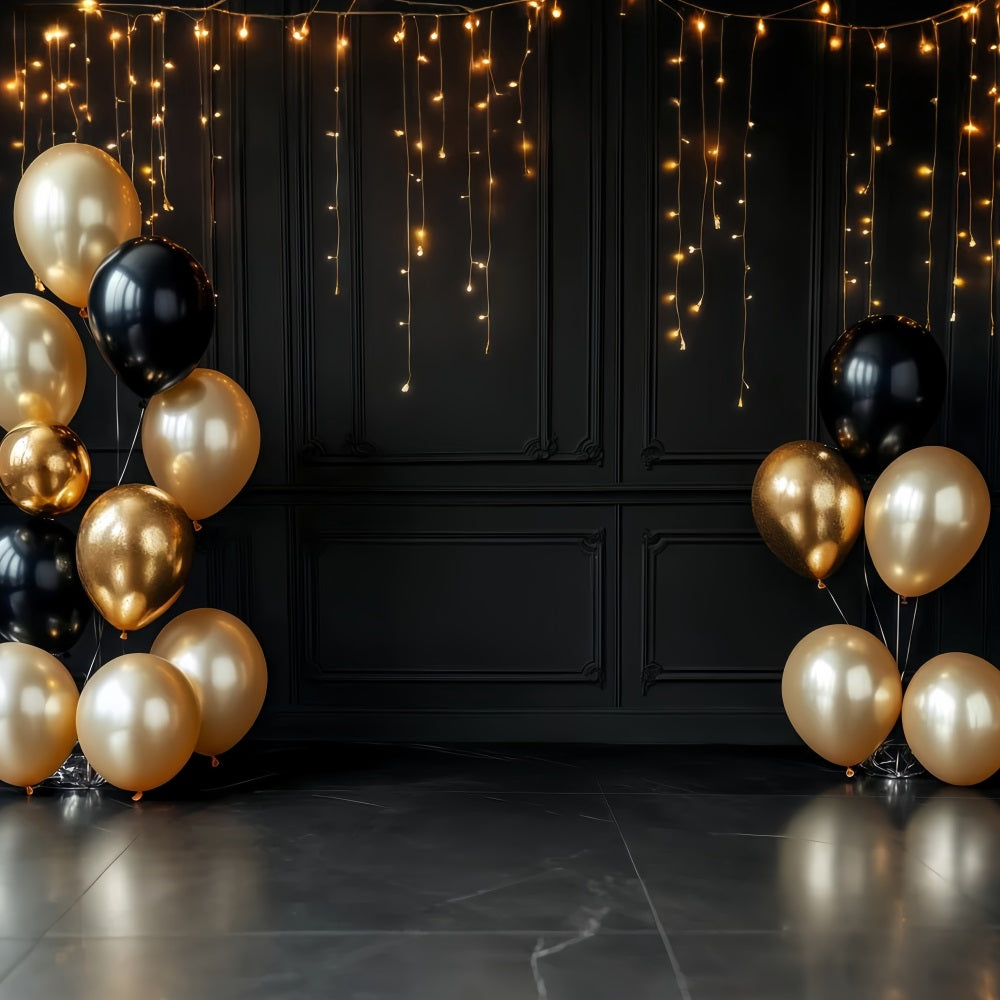 Ideen für Neujahrshintergründe Eleganter schwarz-goldener Glitzerballon-Hintergrund TWW512-8