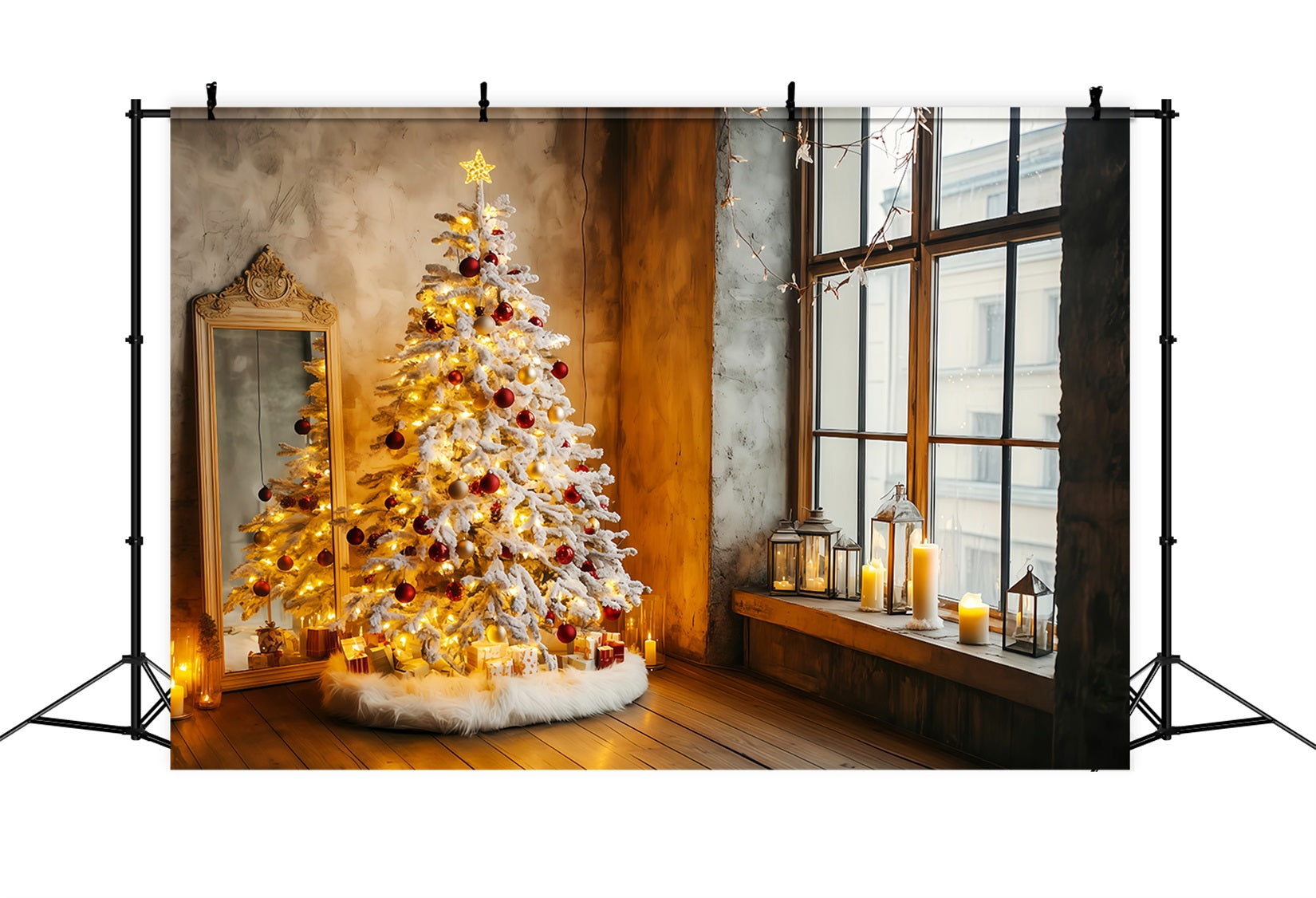 Neujahrsfoto-Hintergrund Weihnachtsbaum Kerzenlicht Glückwunsch zum neuen Jahr Hintergrund TWW512-9