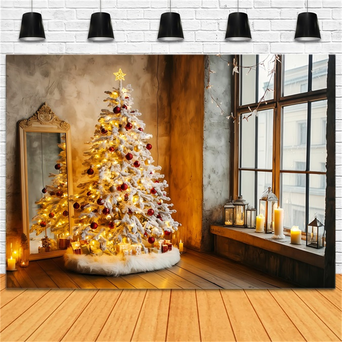Neujahrsfoto-Hintergrund Weihnachtsbaum Kerzenlicht Glückwunsch zum neuen Jahr Hintergrund TWW512-9