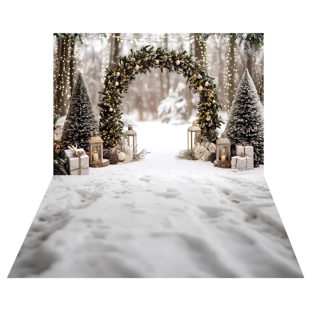 Weihnachts-Waldbogen-Hintergrund+Snowy Path Floor Backdrop TWW57-49