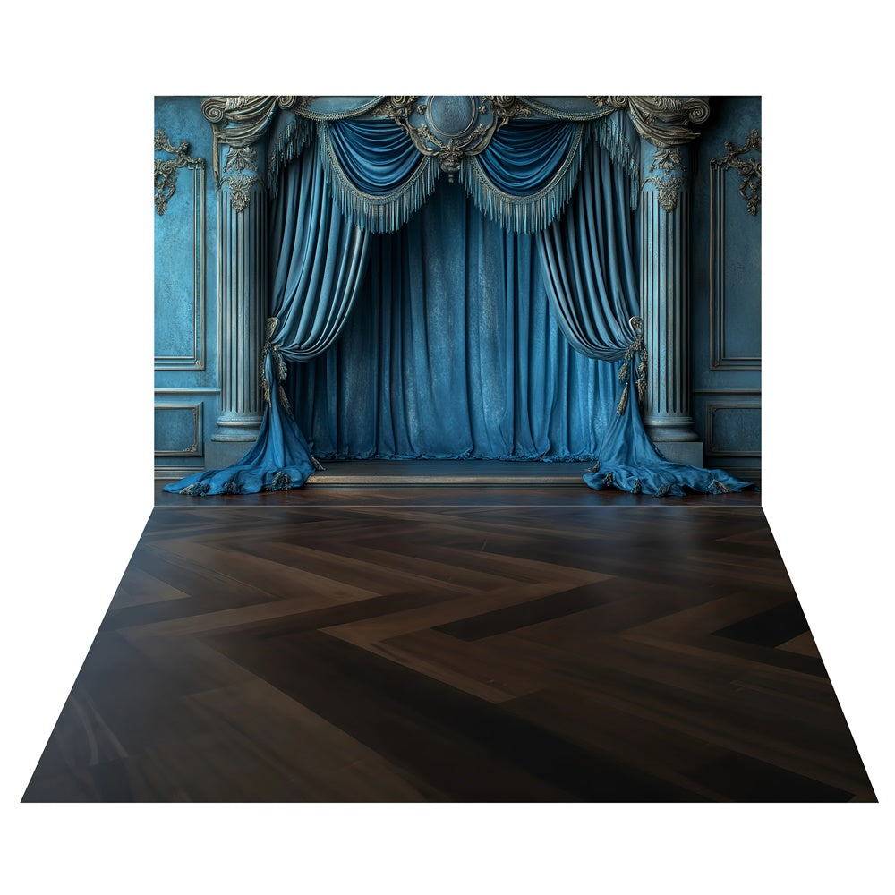 Sapphire Royal Vorhang-Hintergrund+Dunkler Chevron-Boden-Hintergrund TWW57-71