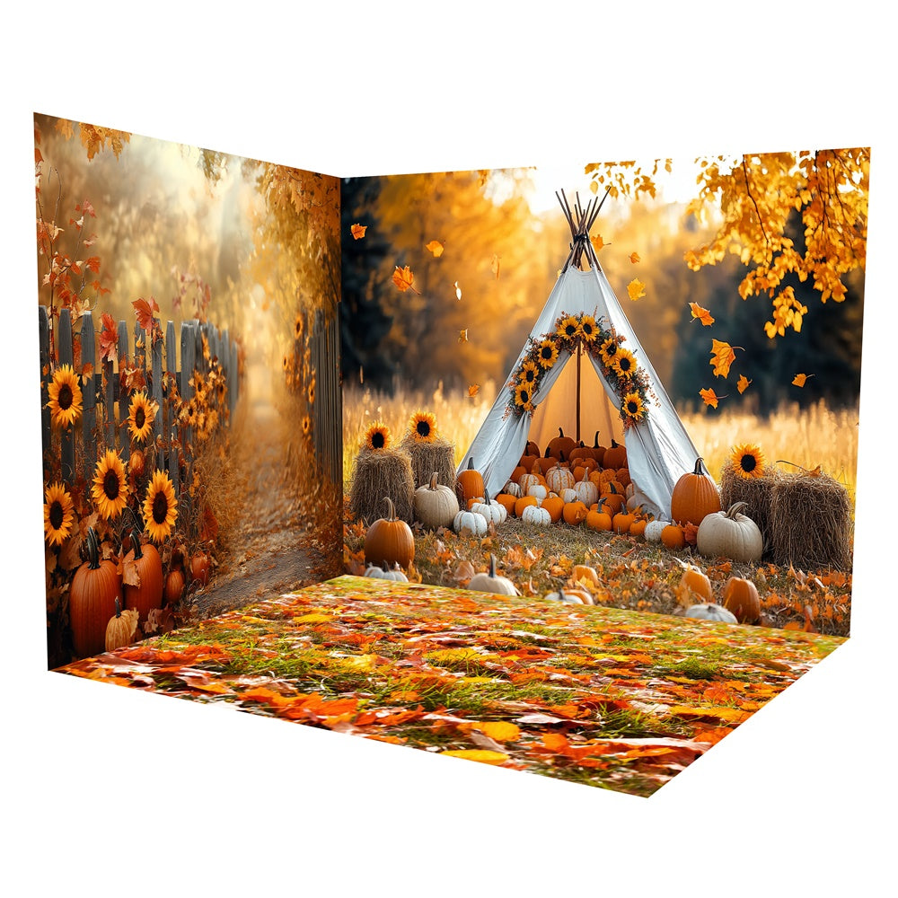 Herbst Kulisse Kürbis Zelt Zaun Weg Kulisse Zimmer Set TWW57-87