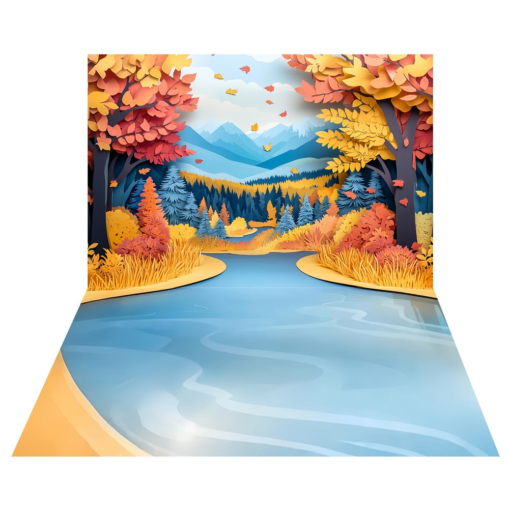 Goldener Papierhain Hintergrund+Fließender Fluss Bodenhintergrund TWW57-89
