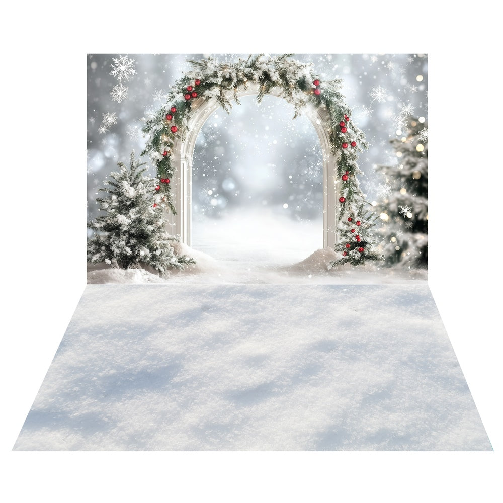 Winterlicher Bogengang Eleganz Hintergrund+Snowy Path Floor Backdrop TWW57-93