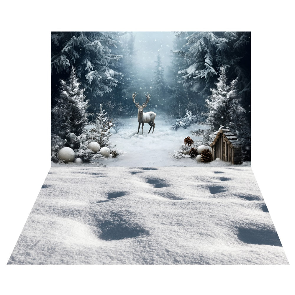 Verschneiter Hirsch-Wald-Hintergrund+Fußabdruck-Schnee-Boden-Hintergrund TWW57-95