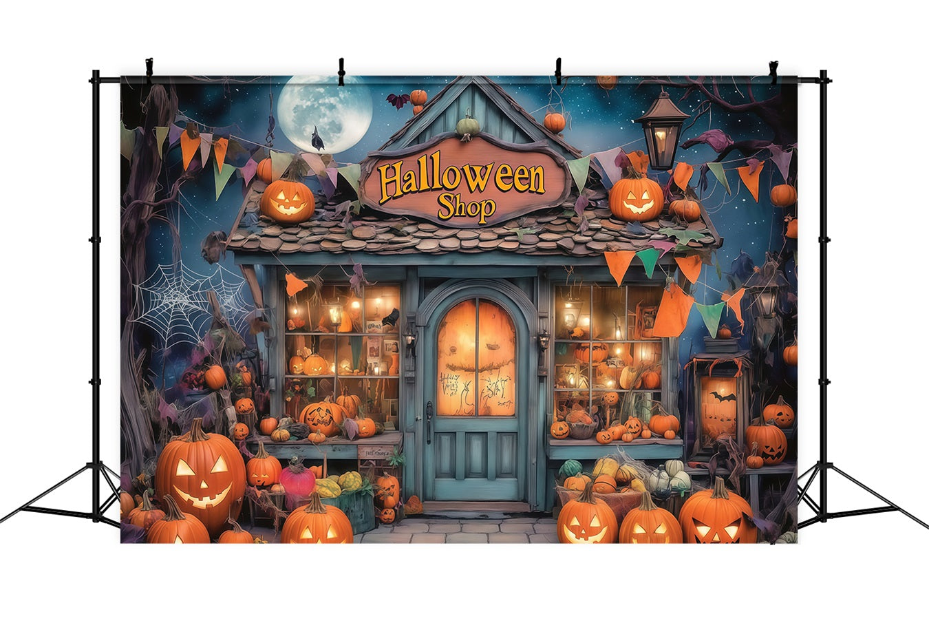 Haunted Haus Backdrop Kürbis gefüllt Spooky Halloween Geschäftfront Halloween Fotohintergründe TWW58-34