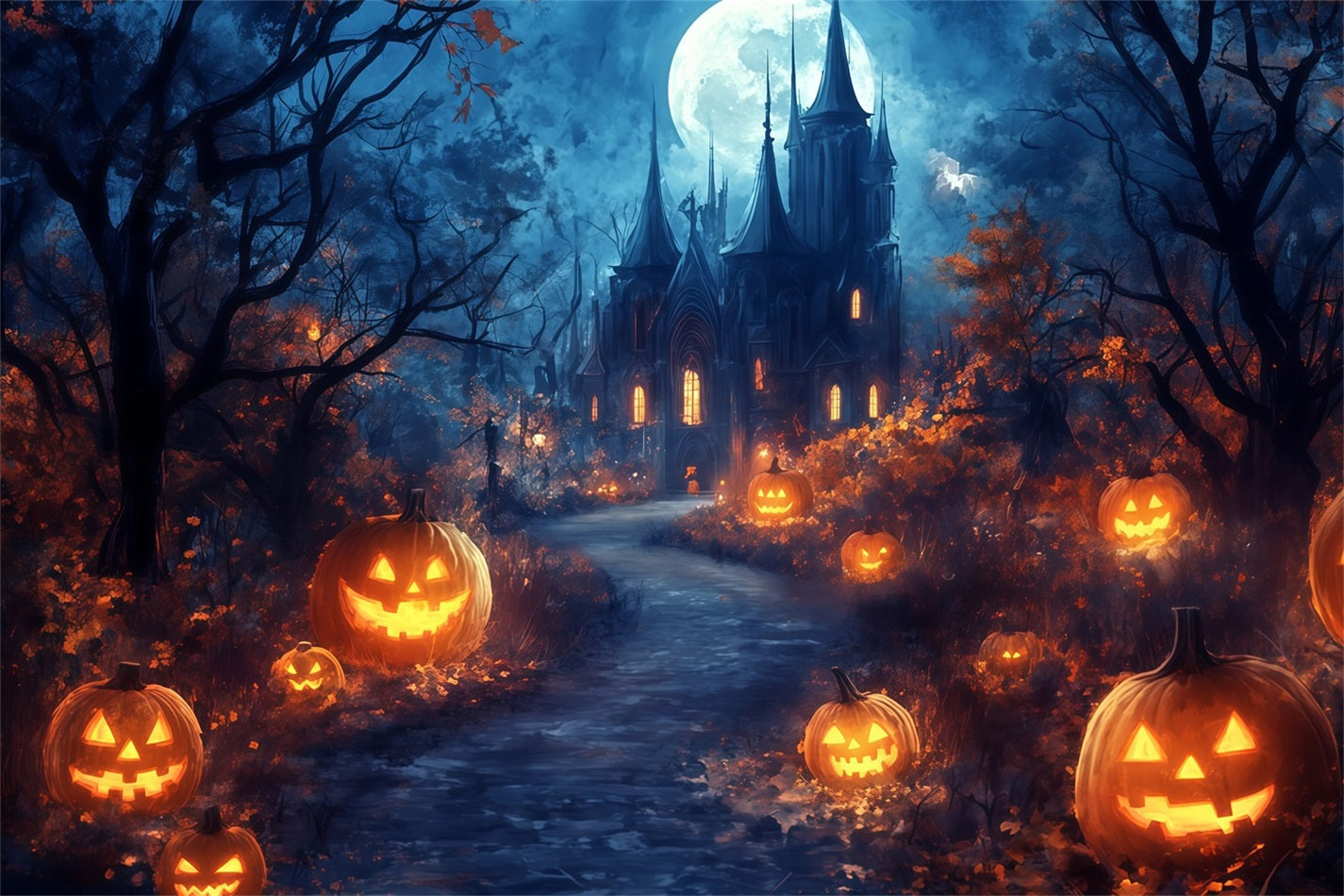 Halloween Moonschein Weg zum Kürbis Spukschloss Gruselige Halloween Kulisse TWW58-39