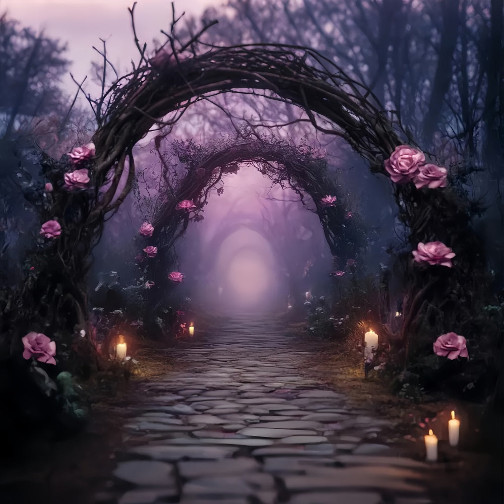 Halloween Verwunschener Rosenbogen mit Kerzenlicht Halloween-Fotohintergrund TWW58-5