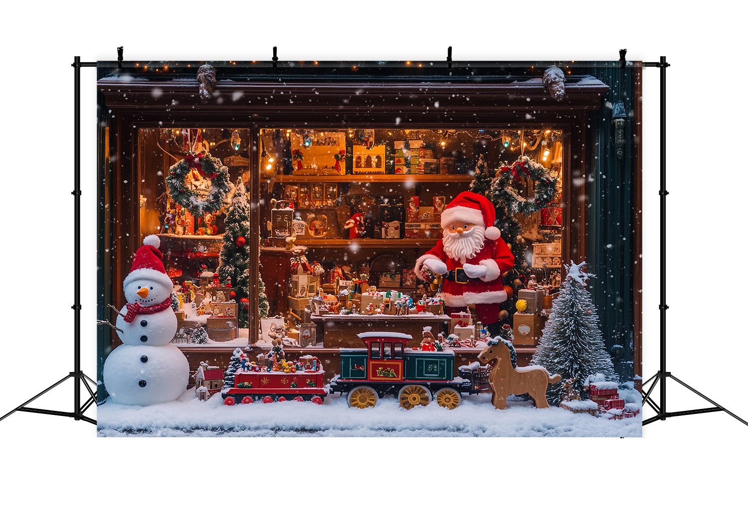 Weihnachtsmann Werkstatt Backdrop Verschneiter Spielzeugladen Weihnachtsmann Zug Weihnachten FotoFotohintergrund TWW58-55