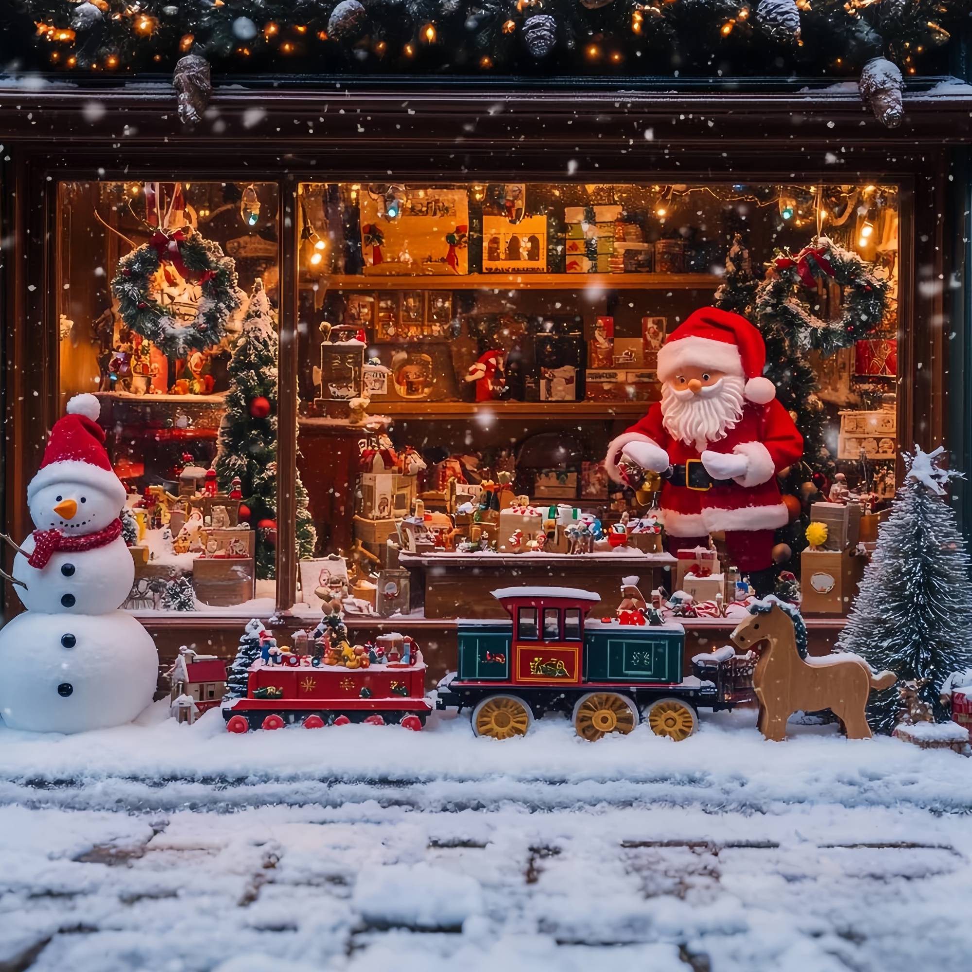 Weihnachtsmann Werkstatt Backdrop Verschneiter Spielzeugladen Weihnachtsmann Zug Weihnachten FotoFotohintergrund TWW58-55