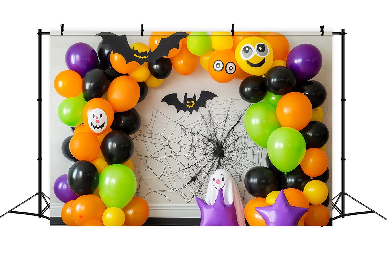 Halloween WandFotohintergrund Bunter Ballonbogen mit Fledermäusen und Gespenstern Halloween Fotohintergrund TWW58-6