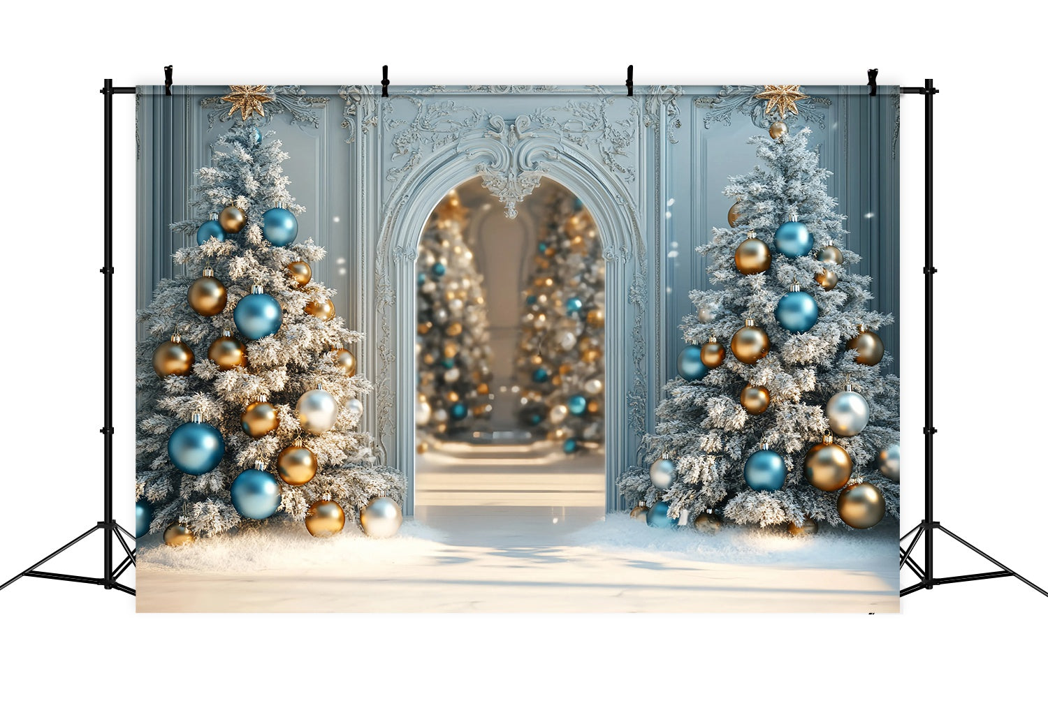 Weihnachtsbaum Backdrop Frosted Blau Gold Ornament Bäume Weihnachten Studiohintergrund 10x10 TWW58-96