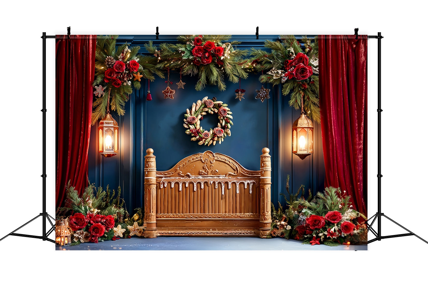 Weihnachts-Kopfteil Fotohintergrund Festlicher roter Vorhang Girlande WeihnachtsFotohintergrund TWW59-100