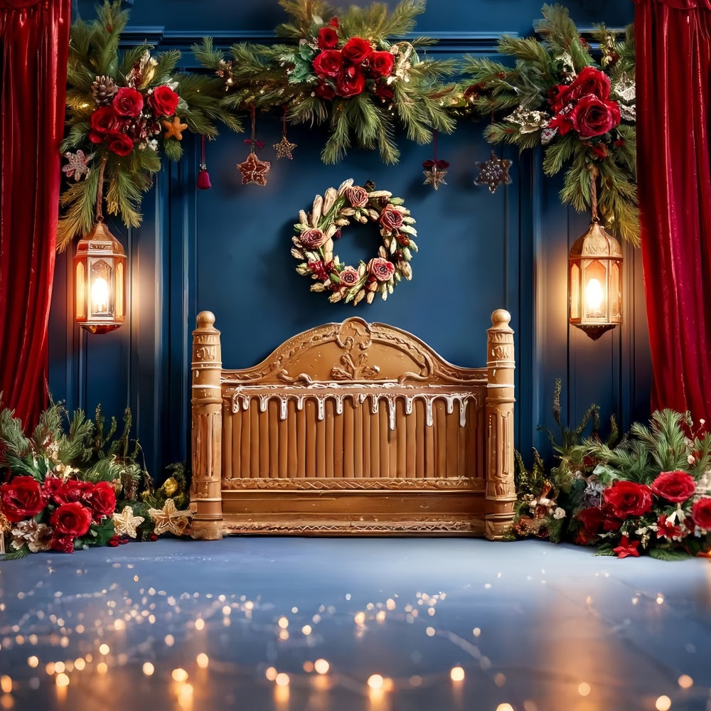 Weihnachts-Kopfteil Fotohintergrund Festlicher roter Vorhang Girlande WeihnachtsFotohintergrund TWW59-100