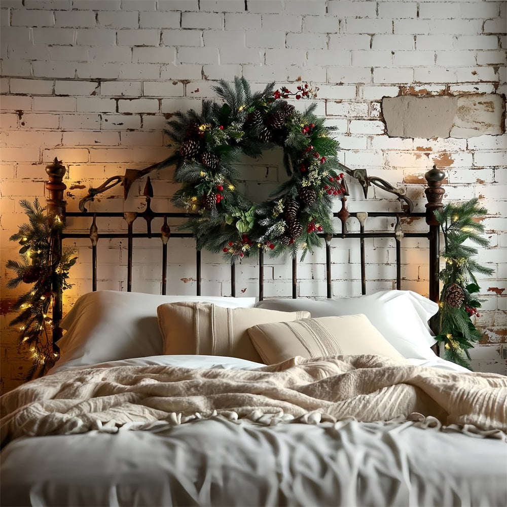 Kopfteil Fotohintergrund Backsteinmauer Tannenzapfen-Kranz Weihnachtsfoto Fotohintergrund TWW59-102